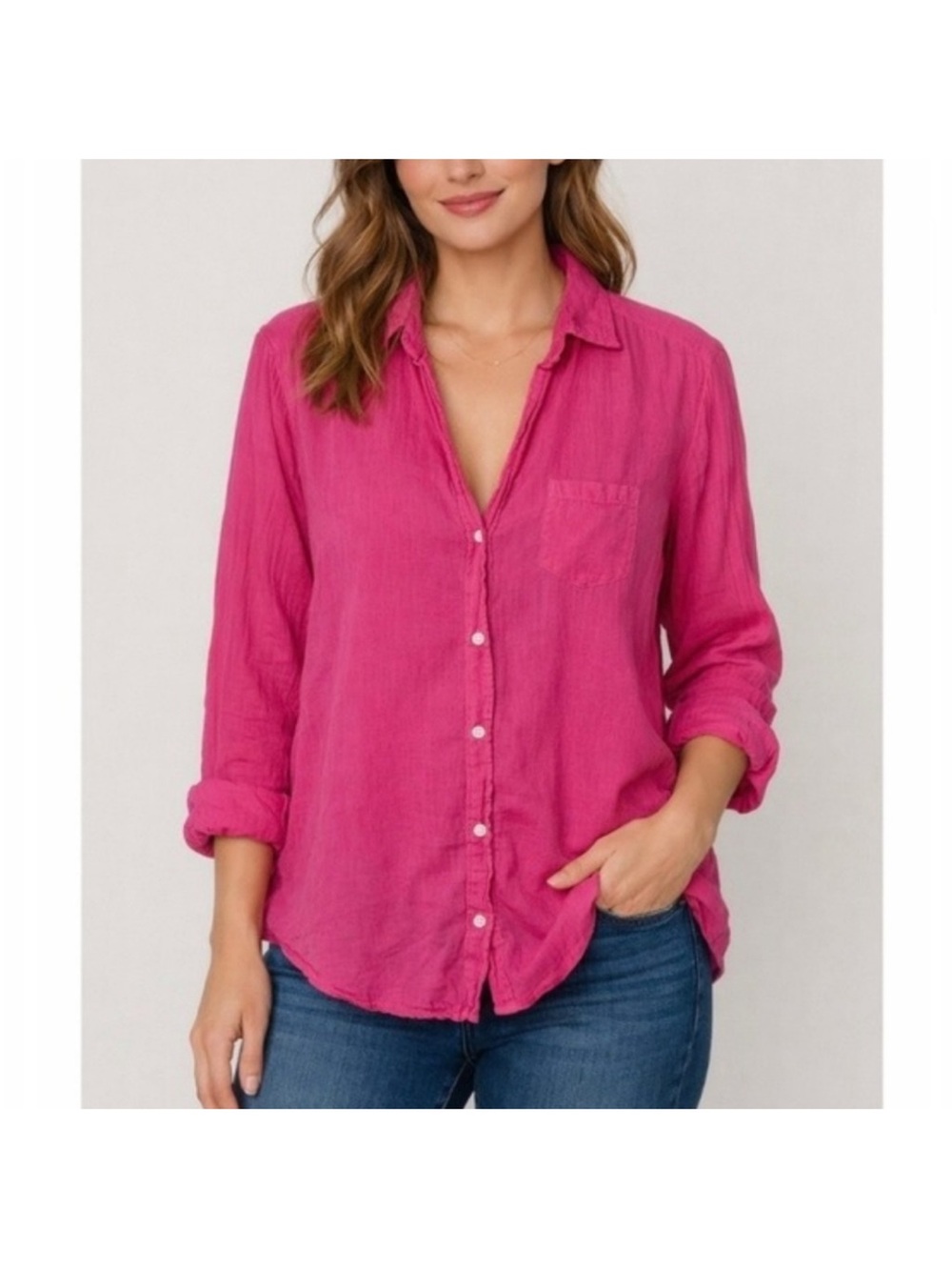 FRANK & EILEEN Eileen Tissue
Voile Button-Up Shirt - Hot Pink size large